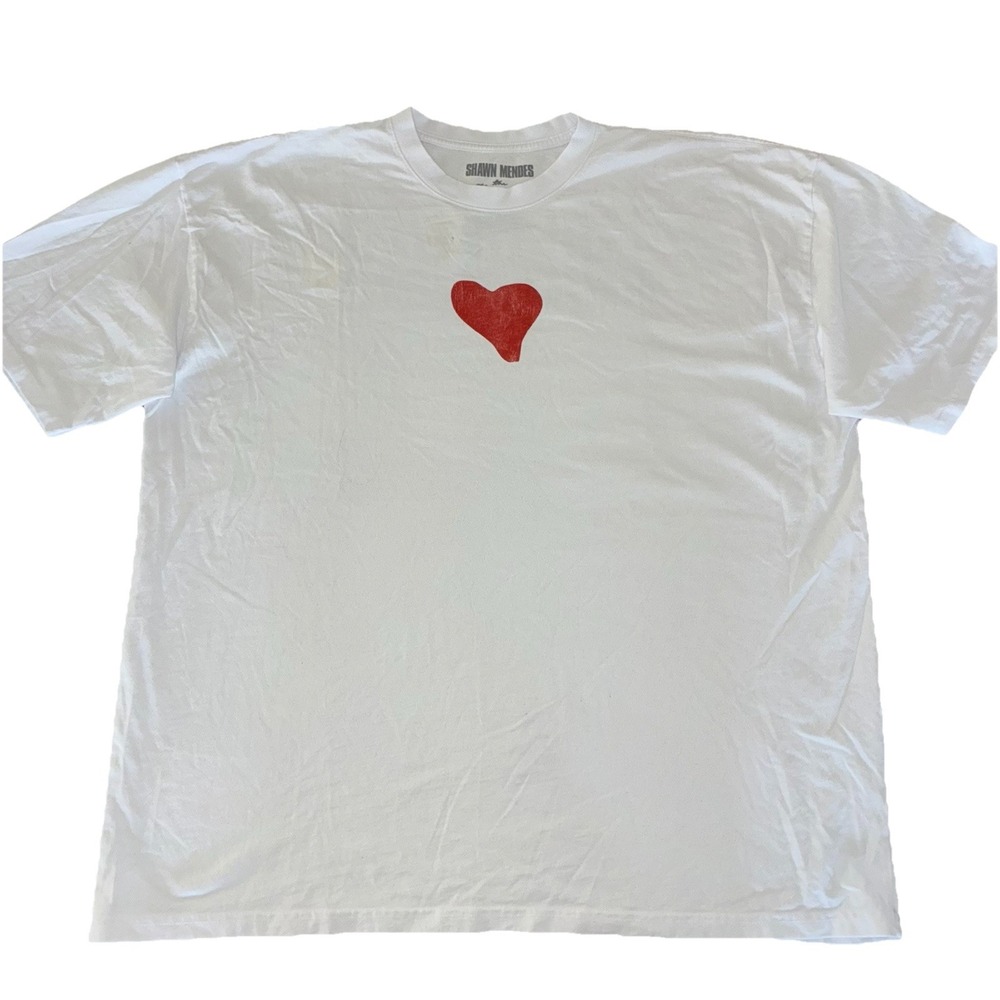 Shawn Mendes T Shirt XXL White Heart On The Road Again Tour OTRA 2025 NEW *flaws